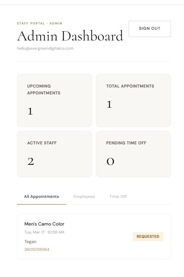 Barclay's Salon staff admin dashboard — appointment management, employee portal
